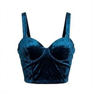 Velvet Bustier Crop Top Teal Smocked Back Med Whimsigoth Boho Velour Festival‎